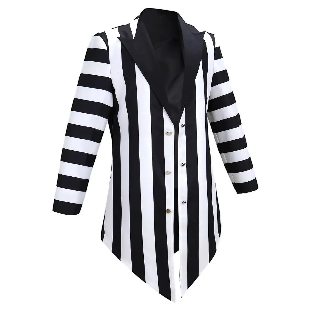 Herren Bla White Stripes Frack Anzug Kostüm Bühnenmantel Halloween Rollenspiel Classic Sle Formelle Kleidung