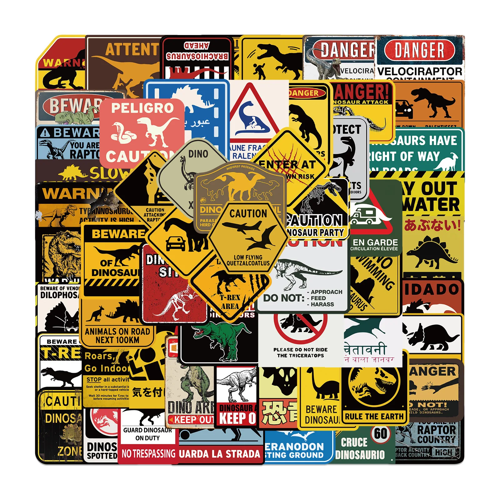 50PCS Trendy New Cartoon Jurassic Dinosaur Graffiti Warning  Notebook Suitcase DIY  Waterproof Sticker Graffiti