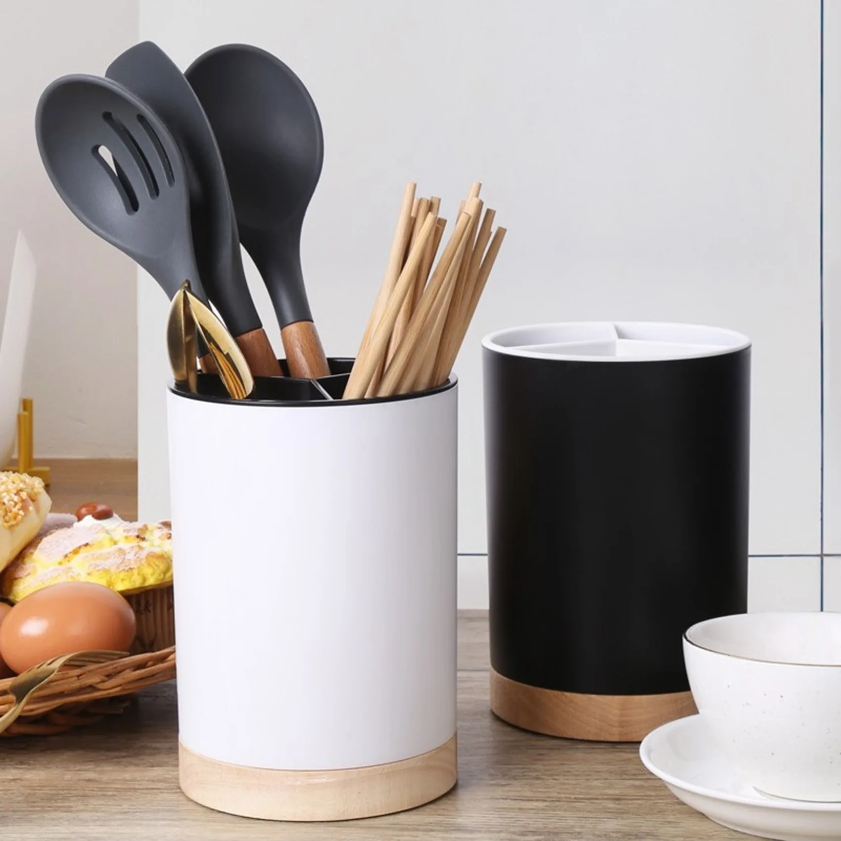 ABJN-Spoon Fork Knief Chopstick Drain Box Tableware Storage Holder Three Compartments Cutlery Shelf Kitchen Utensil Caddy