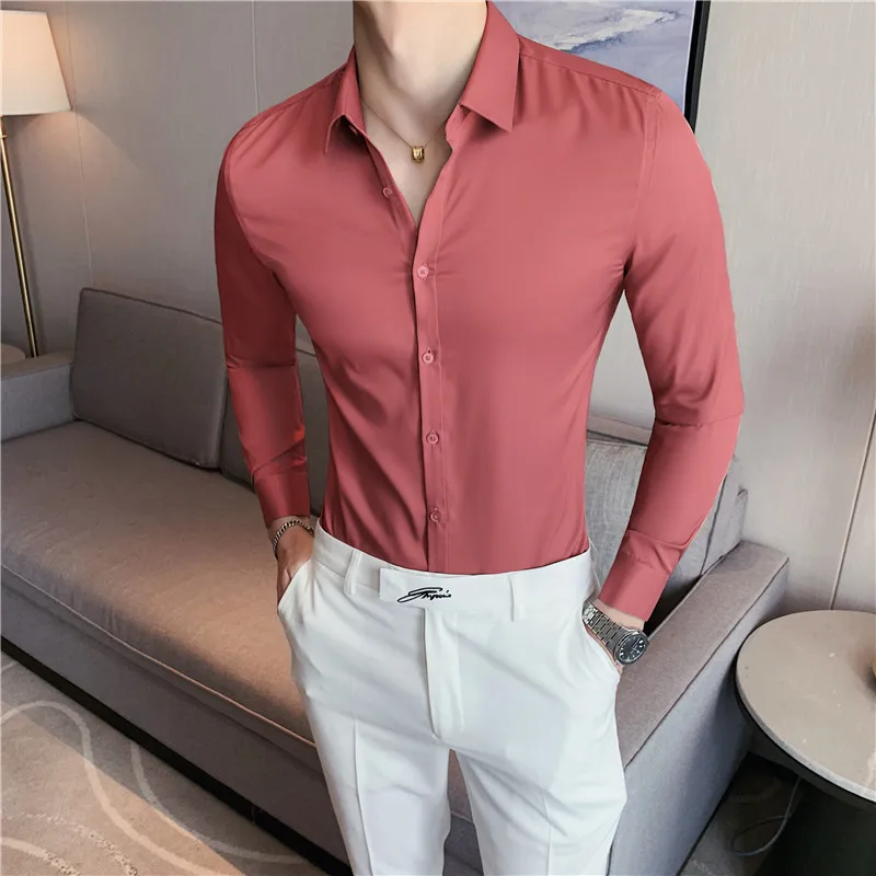 High Quality New Solid Dress Shirt Men Long Sleeve Fashion Slim Male Social Casual Business Shirt Black White Men\'s Dress Shirts