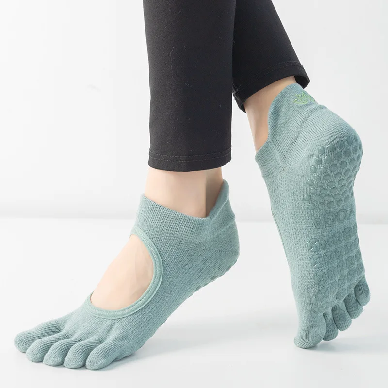 Non Slip Yoga Socks Women Backless Five Fingers Socks Gym Fitness Sport Pilates Dance Ballet 5 Toe Cotton Socks Footwear Woman