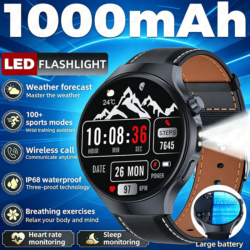 

New 1000mAh Big Battery Smart Watch 100+ Sports 1.7 Inch HD Large Sceen Bluetooth Call LED Flashlight Waterproof Men Smart Watch