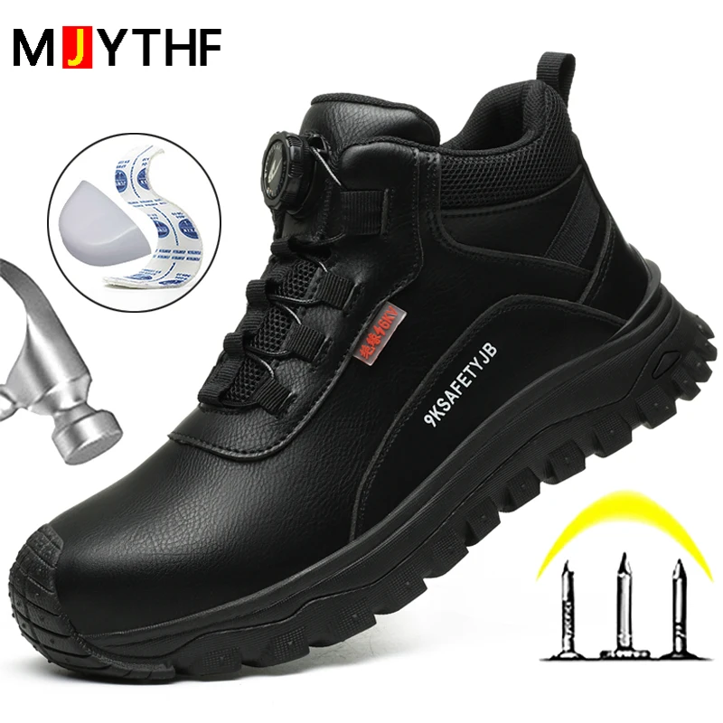 Rotating Button Indestructible Shoes Safety Boots Men Steel Toe work Boots Waterproof Non-slip Puncture-Proof Protective Shoes