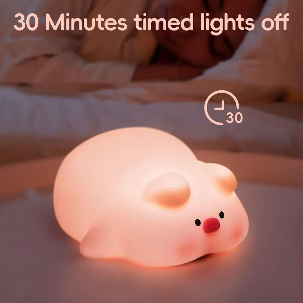 Bonito silicone piggy luz da noite led deitado plana porco lâmpada toque cabeceira durável sensor toque luz da noite do bebê quarto