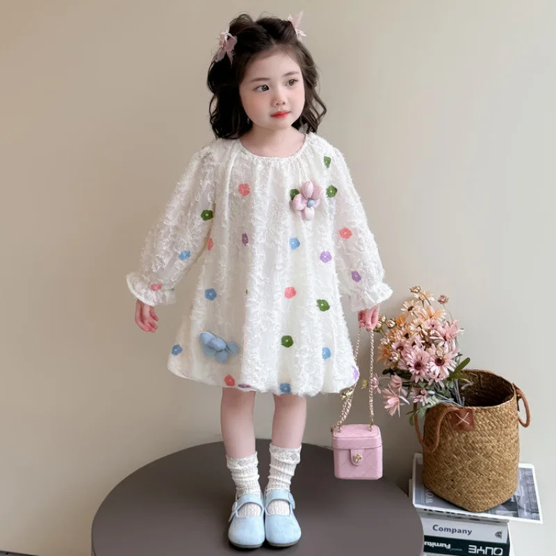 Girls' foreign style spring and autumn princess dress 2026 new little girl sweet dress girl baby autumn dress skirt