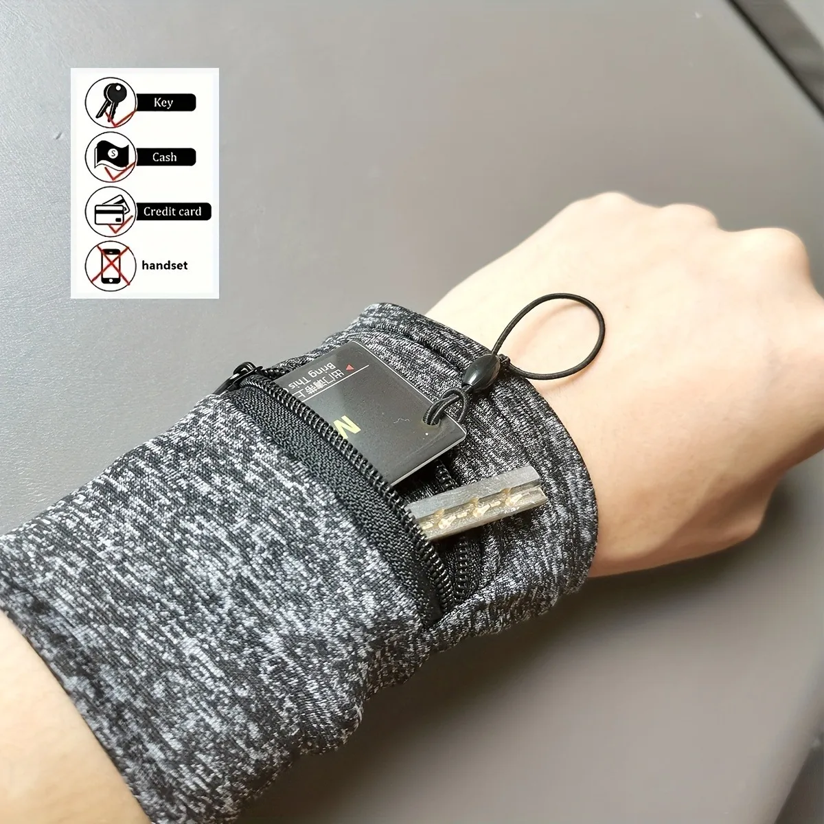 Wrist Wallet Bag Durable Polyester Zipper Closure Adjustable Strap Multiple Card Slots Uses For Gym Running Cycling Travel