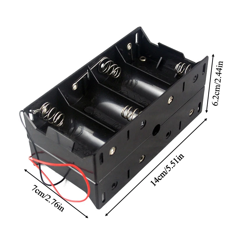 12V 8 Slot D Size DIY Battery Holder Storage Case Box Back To Back Container with Black Red Wire Leads for 1.5V D Cell Batteries