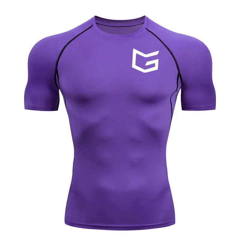 T-shirt de course ajusté pour hommes, haut de sport, fitness, séchage rapide, respirant