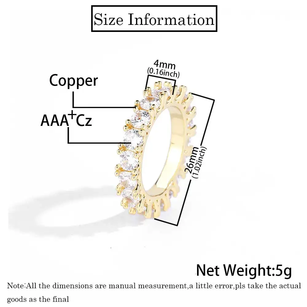 تنس 4 مللي متر الصلبة النحاس مطلي 1/8/K تألق زركونيا الهيب هوب النساء خاتم بوتيك مجوهرات فاخرة الرجال الدائري #3
