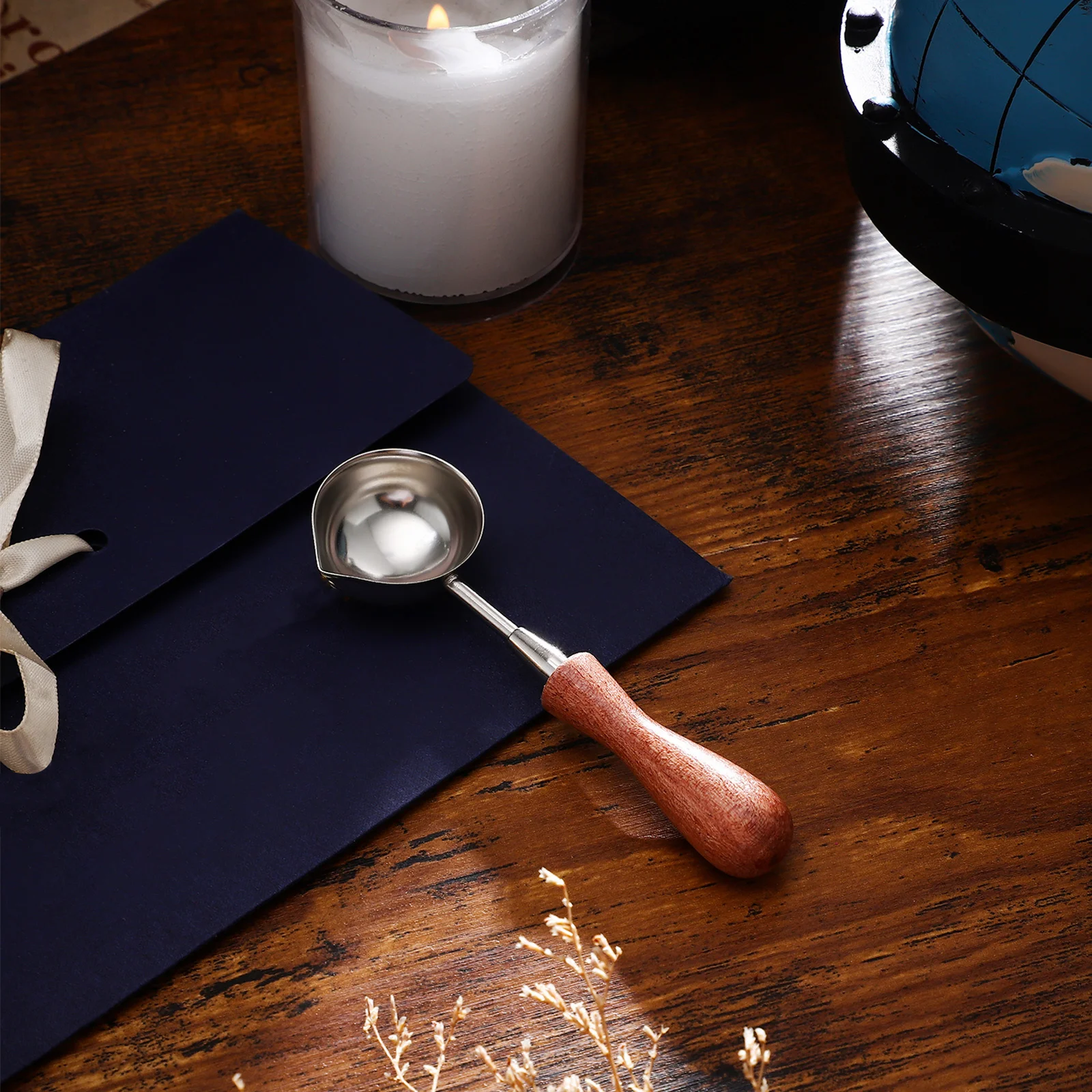 Cucchiaino per cera sigillante Manico in legno di rame Artigianato fai-da-te Sistema di fusione Cucchiai per fusione di cera Regalo perfetto Decorazioni fatte in casa