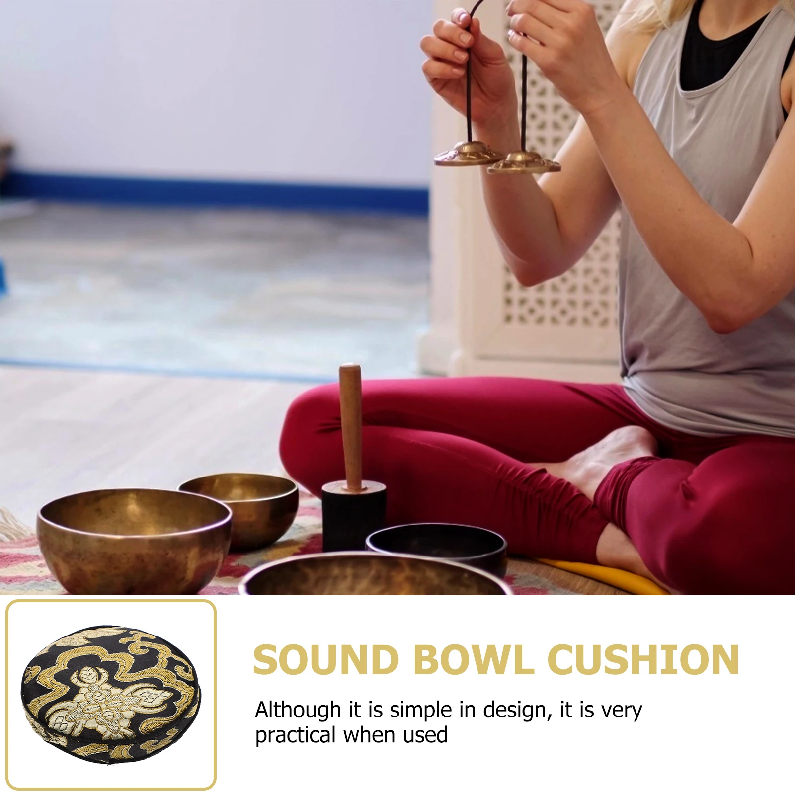 

Wooden Fish Mat Singing Bowl Holder Small Soft Black Decorative Pad Cotton Compact Lightweight Durable Home Accessories Sound
