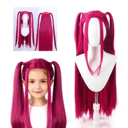 33,5-Zoll Langes Lila Zopfhaar mit Seitlichem Pferdeschwanz Integrierter Tigermaul-Klammer Kinderperücke Halloween-Kostüm Party Anime Cosplay