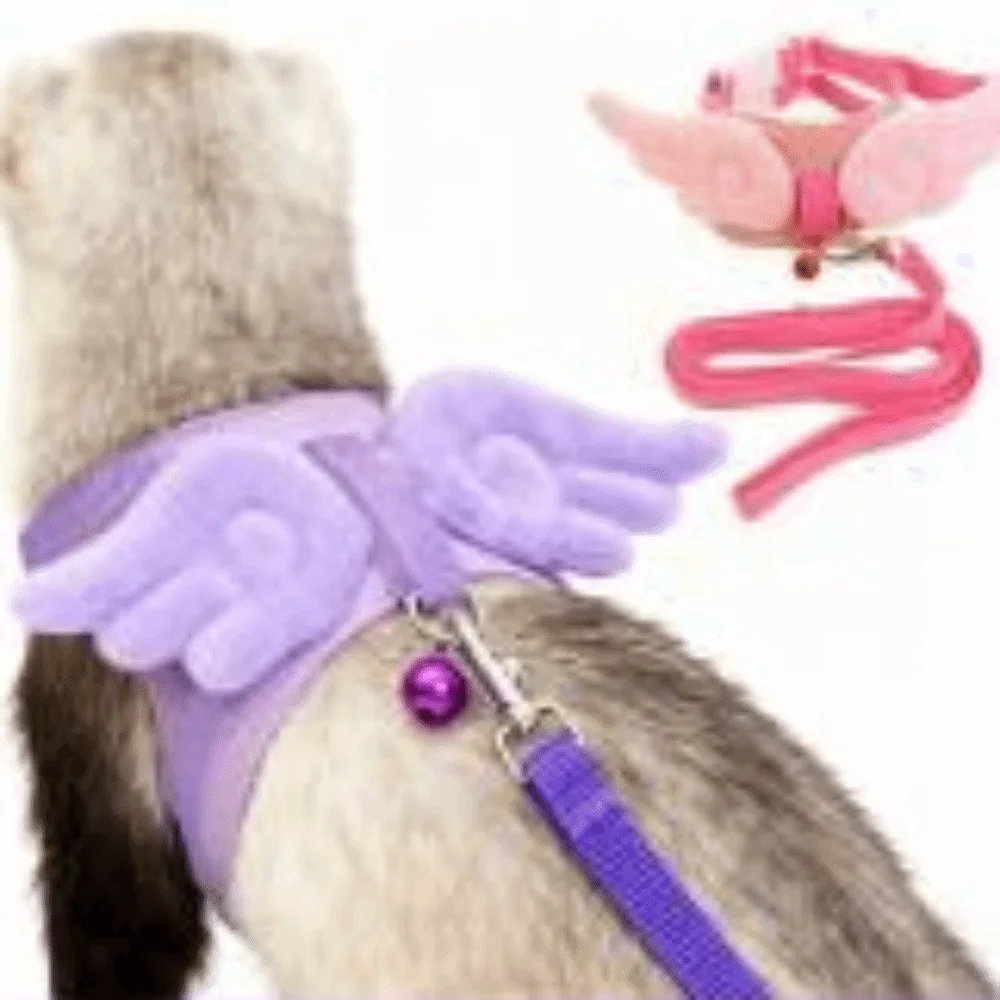 Arnés de tracción ajustable para ferret con diseño de dibujos animados y campana, arnés de ala cómodo y a prueba de escape para mascotas, cuerda de tracción para mascotas, suministros para mascotas