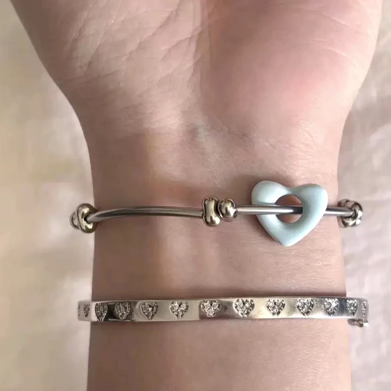 

Korean Fashion Blue Heart Bracelet for Women Fashion Vintage Charms Geometric Heart Bead Bracelet Accessories Y2K Jewelry