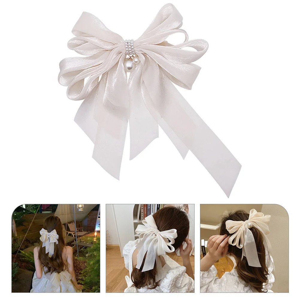 

2pcs Clips Back Hair Bow Barrettes Big Pearl Decorated Women Large Hair Accessories For Parties Birthdays Daily Wear