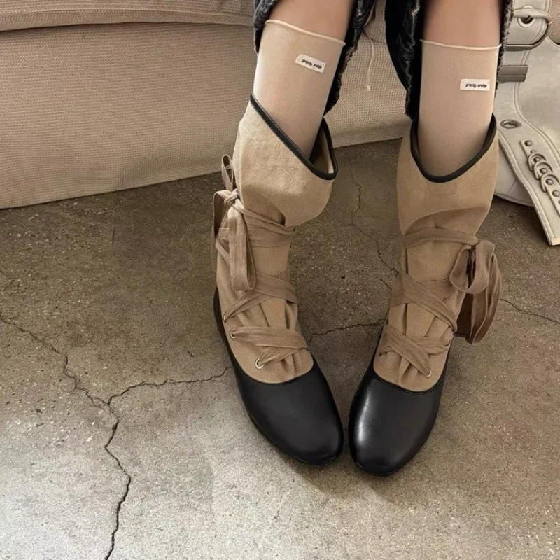Ballet Boot Round Toe Patch Strap Fashion Boot Short Boot Women's Style