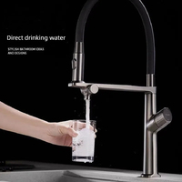 Luxury gun gray brass kitchen faucet 1 hole Double handle Cold and hot dual control, with filtered water Two function sink Tap