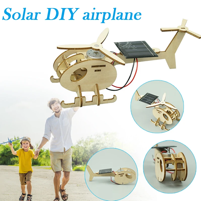 

3D Wooden Puzzle Solar Energy Powered Airplane Model Kit Mechanical Craft Set Educational Toy For Kids & Adults