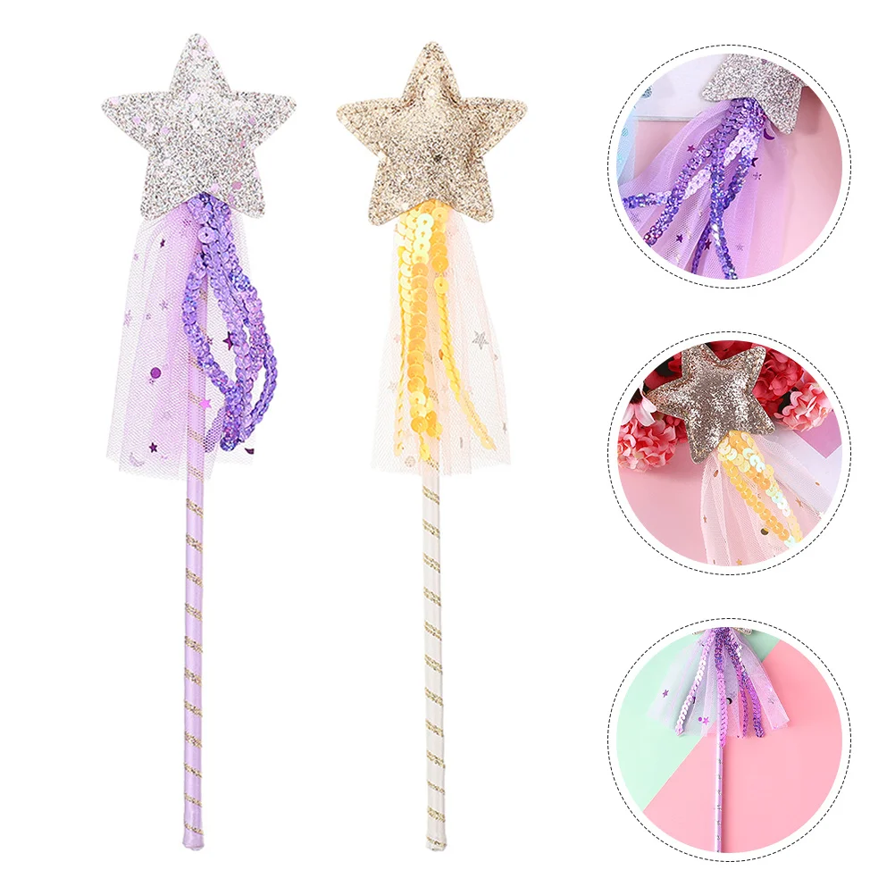 2Pcs Star Topper Fairy Wands Comfortable Lightweight Sticks Perfect for Kids Party Dress Up Cosplay Performance