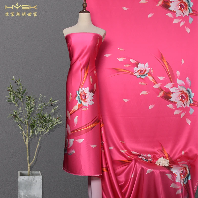 HYSK 30momme 114cm 100% Natural Silk Charmeuse Fabric Pure florals nobles mulbery Satin Material For Gown Pajamas E2753