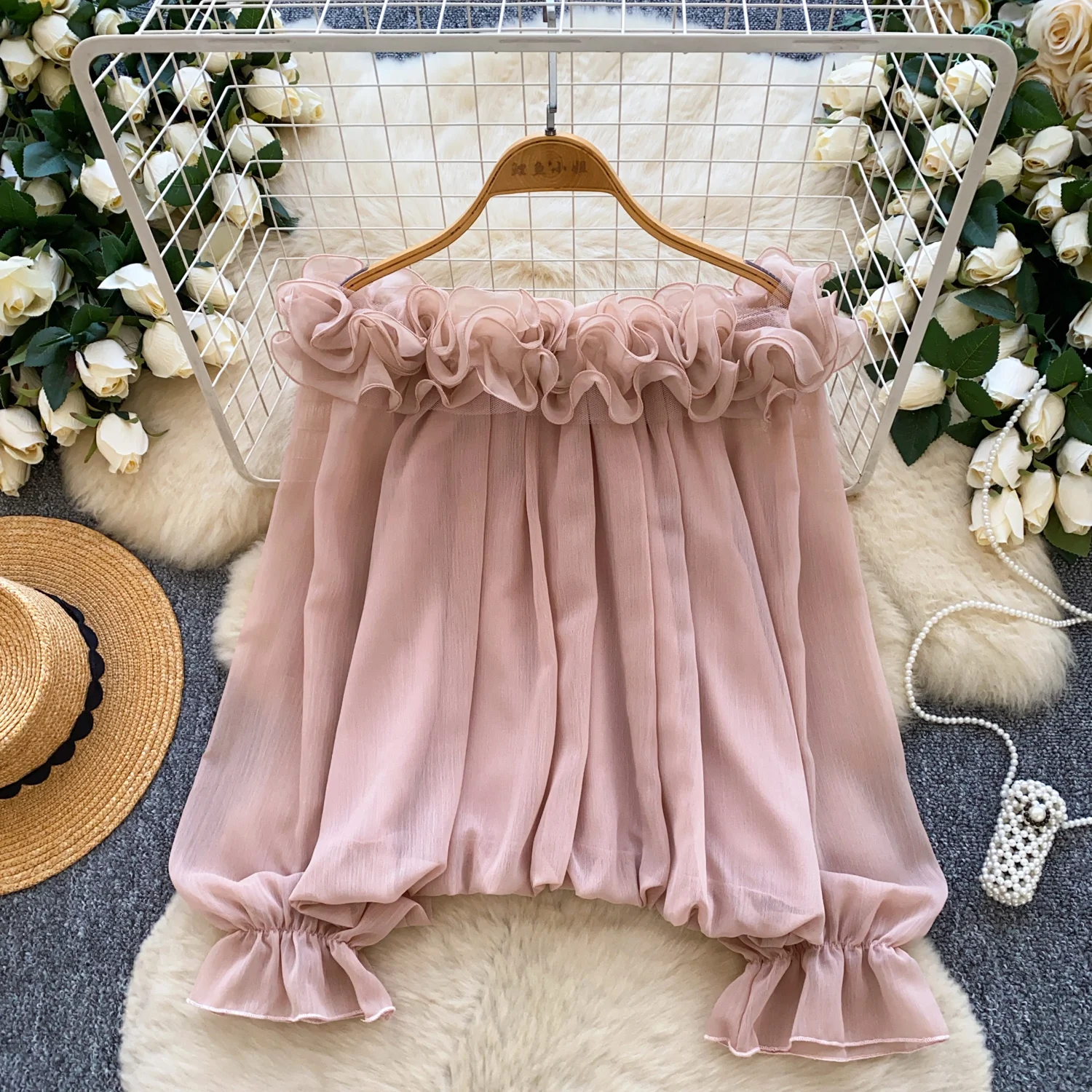 Elegant Sexy slash neck mesh long sleeve Top Women Korean Fashion hotsweet High Street Autumn Clothing