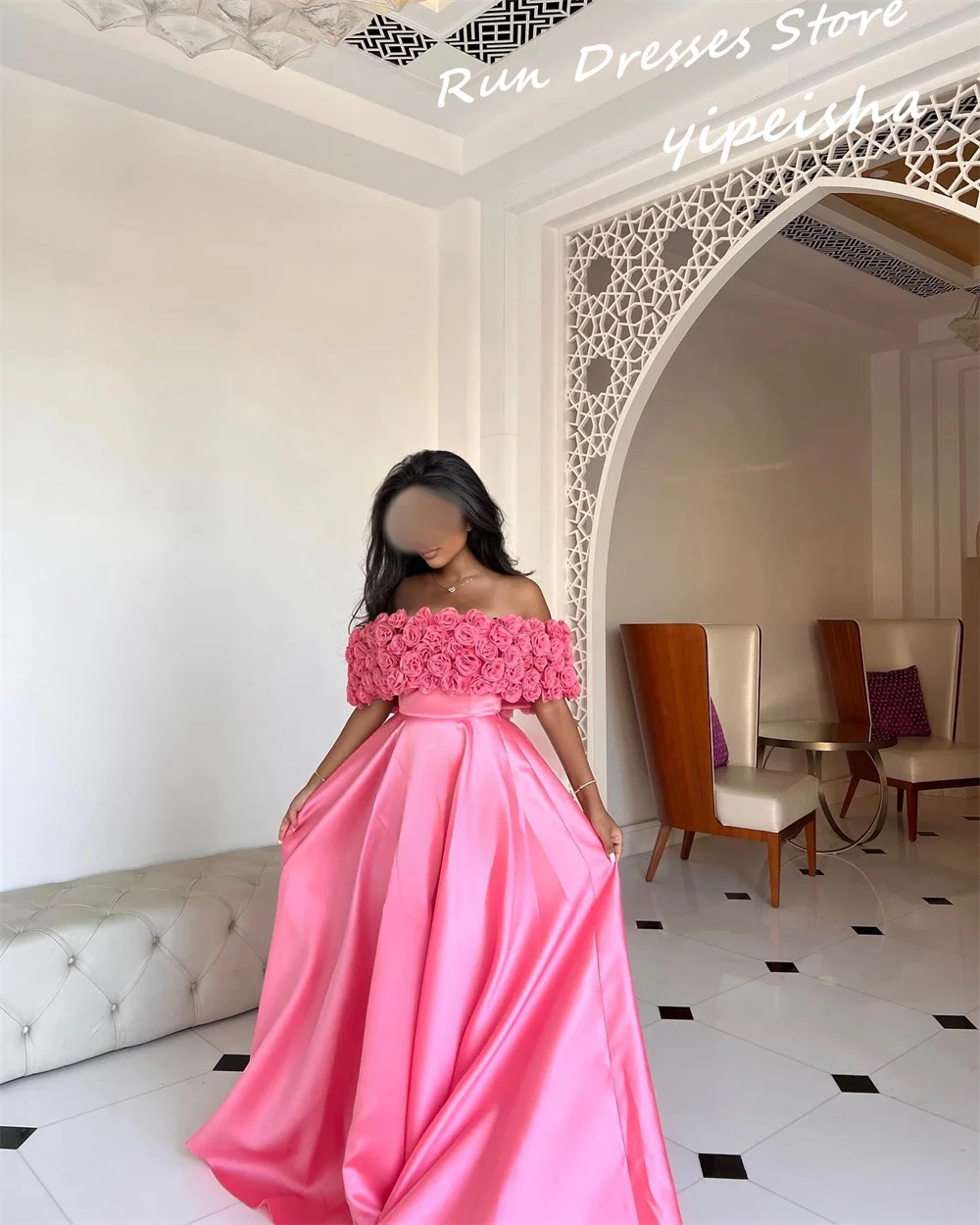 Gaun pesta bahu terbuka Retro menyapu/kuas gaun Quinceanera bunga Satin acara Formal vestidos para mujer gala lonceng semi 代