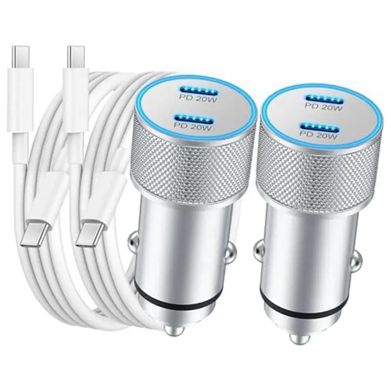 

Car 2-Pack 40W Dual Port Fast USB C Car Power Lighter Adapter With 3FT USB C To C Cable Aluminum Alloy 1 Set-AT3