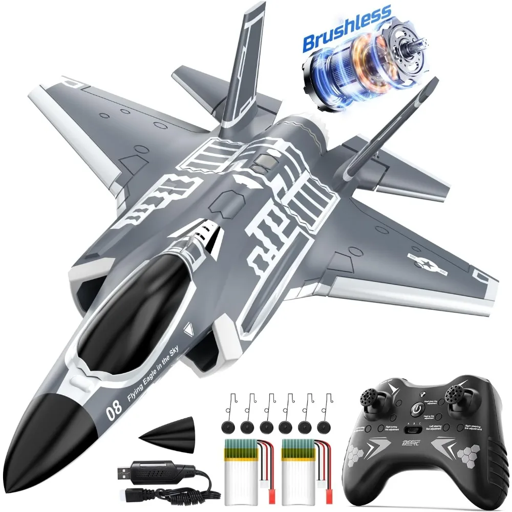 DEERC F35 Aereo RC senza spazzole a 4 canali per adulti con stabilizzatore giroscopico a 6 assi da 2,4 GHz, getto da caccia EDF, EPP RTF