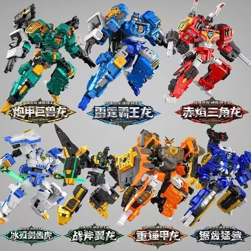 Mini Force 8 Super Dinoid Transform مجتمعة Mecha Miniforce Robot ألعاب شخصيات الحركة Tyrannosaurus Rex Warlord Deformation TOY #1