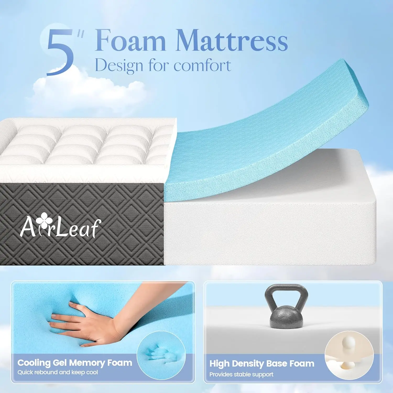 Materasso matrimoniale in Memory Foam da 5 pollici, materasso matrimoniale medio rigido in una scatola per bambini che raffreddano il sonno e alleviare la pressione