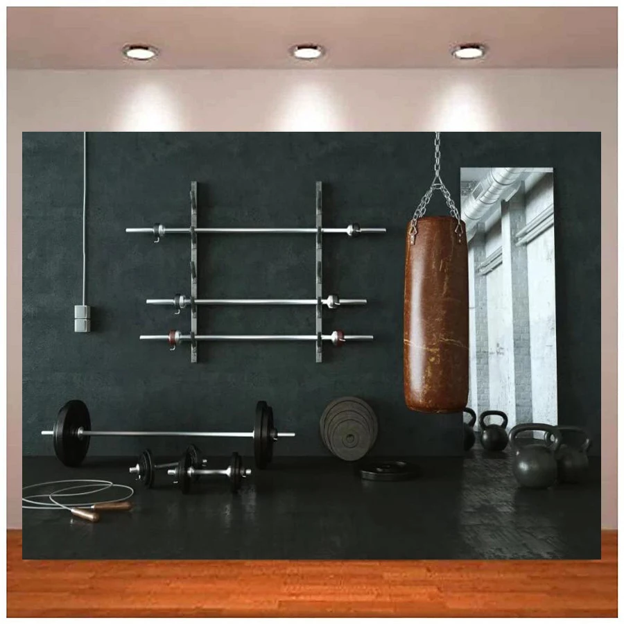 

Photography Backdrop Gym Fitness Photo Props Weightlifting Punching Bag Muscle Training Wellness Exercise Healthy Background