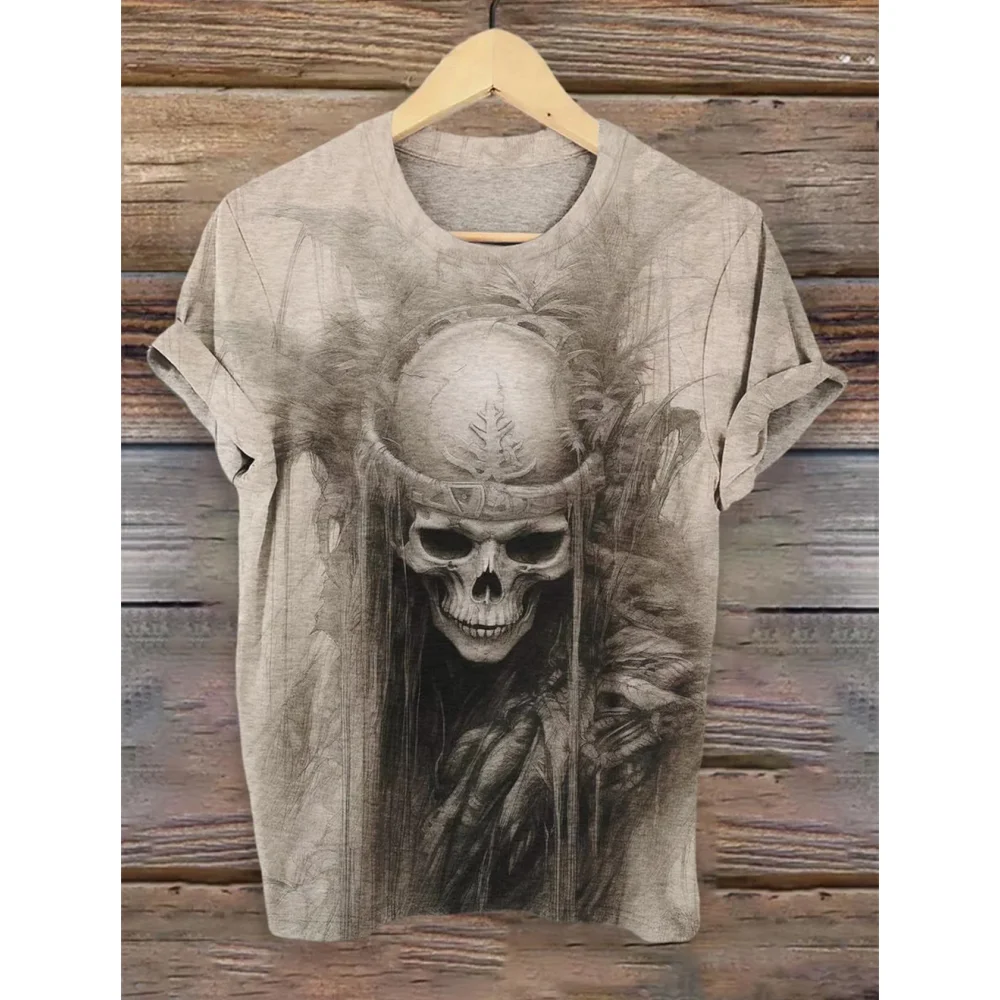 2024 New Skull Men\'s T-Shirt 3d Print T Shirt For Men Vintage Skull Men\'s Clothing Casual Tops Daily Summer Fashion Short Sleeve