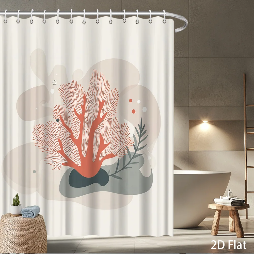 Coral & Leaf Shower Curtain – Polished Coral Orange, Soft Abstract Background, 2D Flat Print, Waterproof Polyester,  12 Hooks