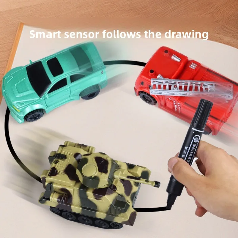 Line Following Vehicle Magic Pen Inductive Tank Car Kids Educational Track Light Sensor Follow Drawn Line for Boys
