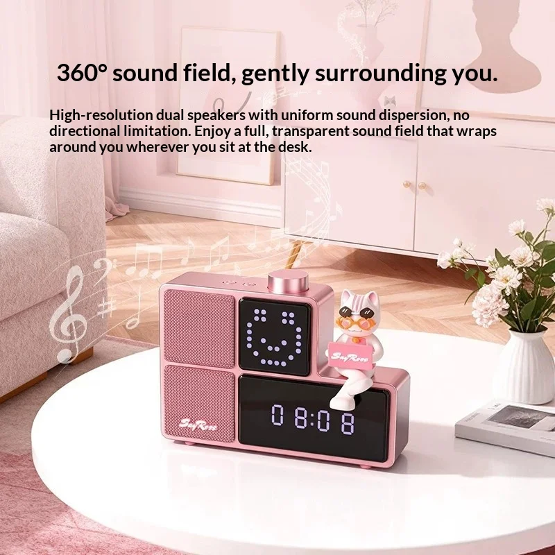 SayRose Mini Bluetooth Speaker Digital Alarm Clock Aesthetic Desk Decor Perfect Birthday Gift for Women Wife Girlfriend Portable