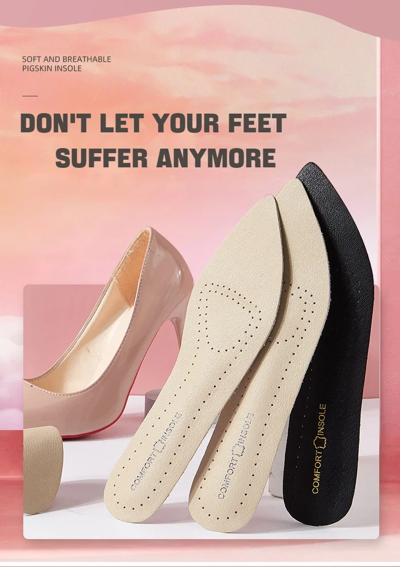 Leder-Einlegesohlen für Damen, weiche, rutschfeste Schuhpolster, bequeme Einlegesohle zur Fußgewölbeunterstützung für Füße, Plantarfasziitis, Linderung von Schuheinlagen – Detail 3
