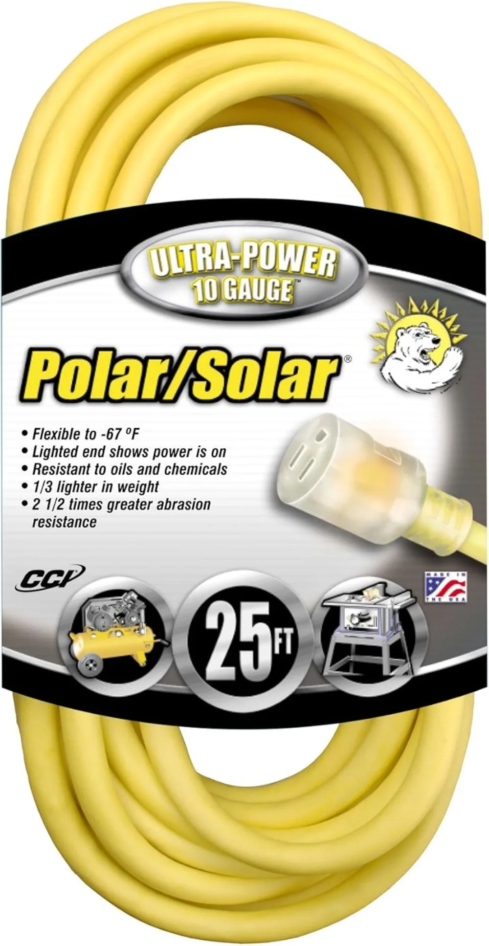 

Polar/Solar St-ard Ext Cord 25 Ft Perfect for Cold Weather Outdoor Wiring Yellow