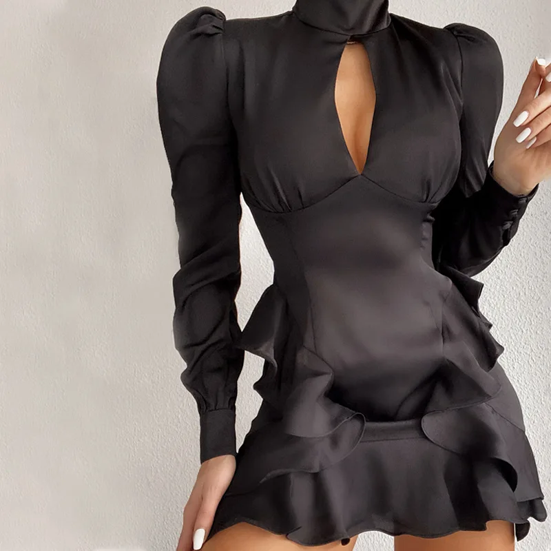 Sexy assimétrico renda guarnição bolha sve cetim dr rua sle cintura alta longo sve ort dr v ne fechamento com zíper