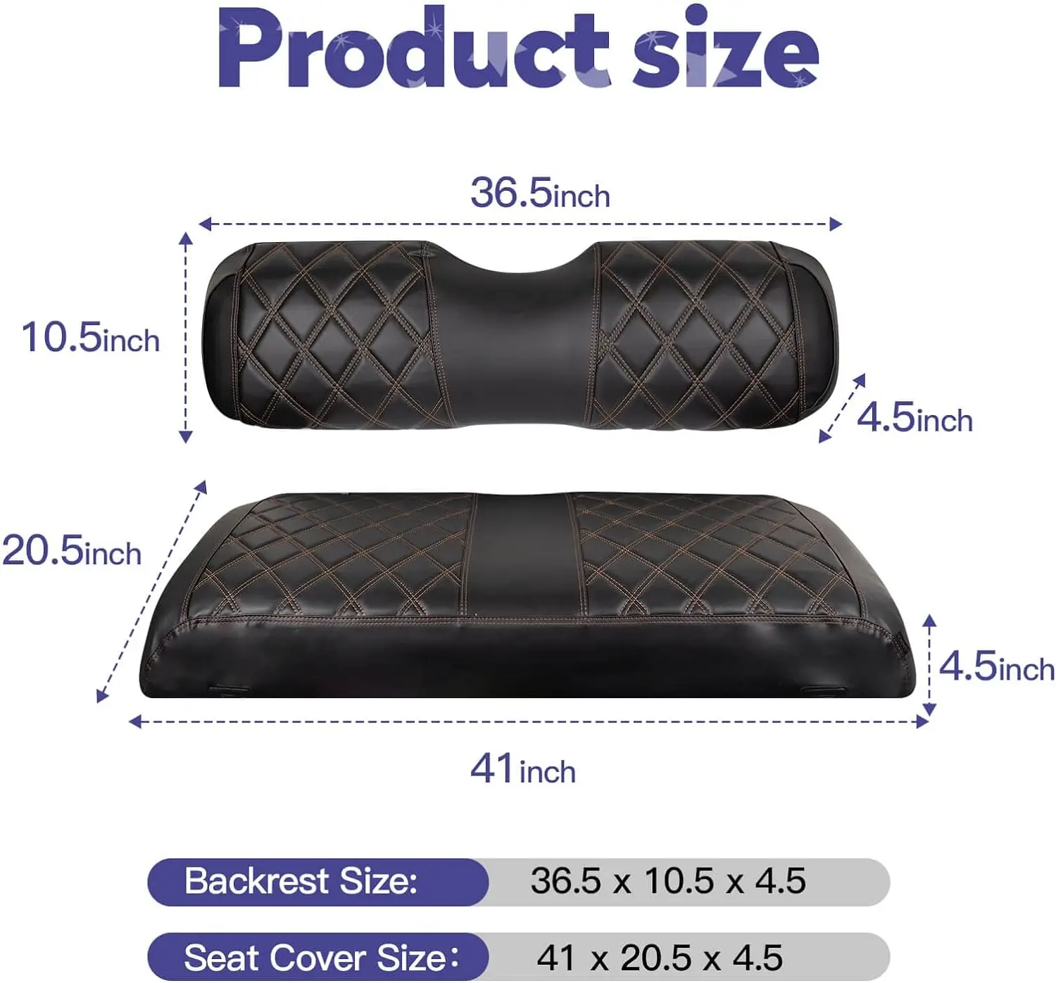 Golf Cart Seat Cover for EZGO TXT 1994-2013 Original Regular Cushion,Made of Vinyl Leather Front Seat Cover with Brown Stitching
