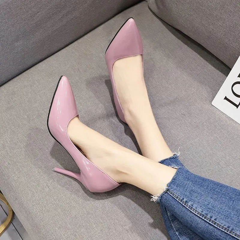 2022 Spring and Autumn New Large Size High Heels Patent Leather Thin Heel Shallow Mouth Temperament All-match Women\'s Shoes