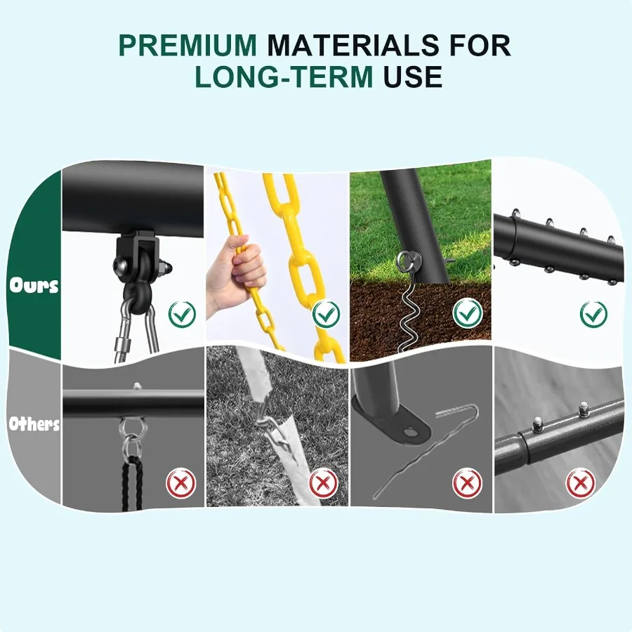 مجموعة أرجوحة معدنية بإطار عالي التحمل بوزن 600 رطل مع أرجوحة منصة واحدة و2 أرجوحة حزام للعب في الفناء الخلفي في الهواء الطلق متينة ومستقرة