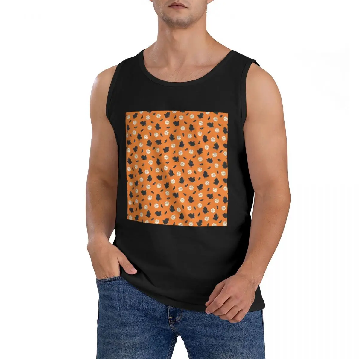 100% Cotton Haikyuu Karasuno Volley Crows Sleeveless T-Shirt Men Workout Sports Clothing Tops Men's Crew Neck Vest