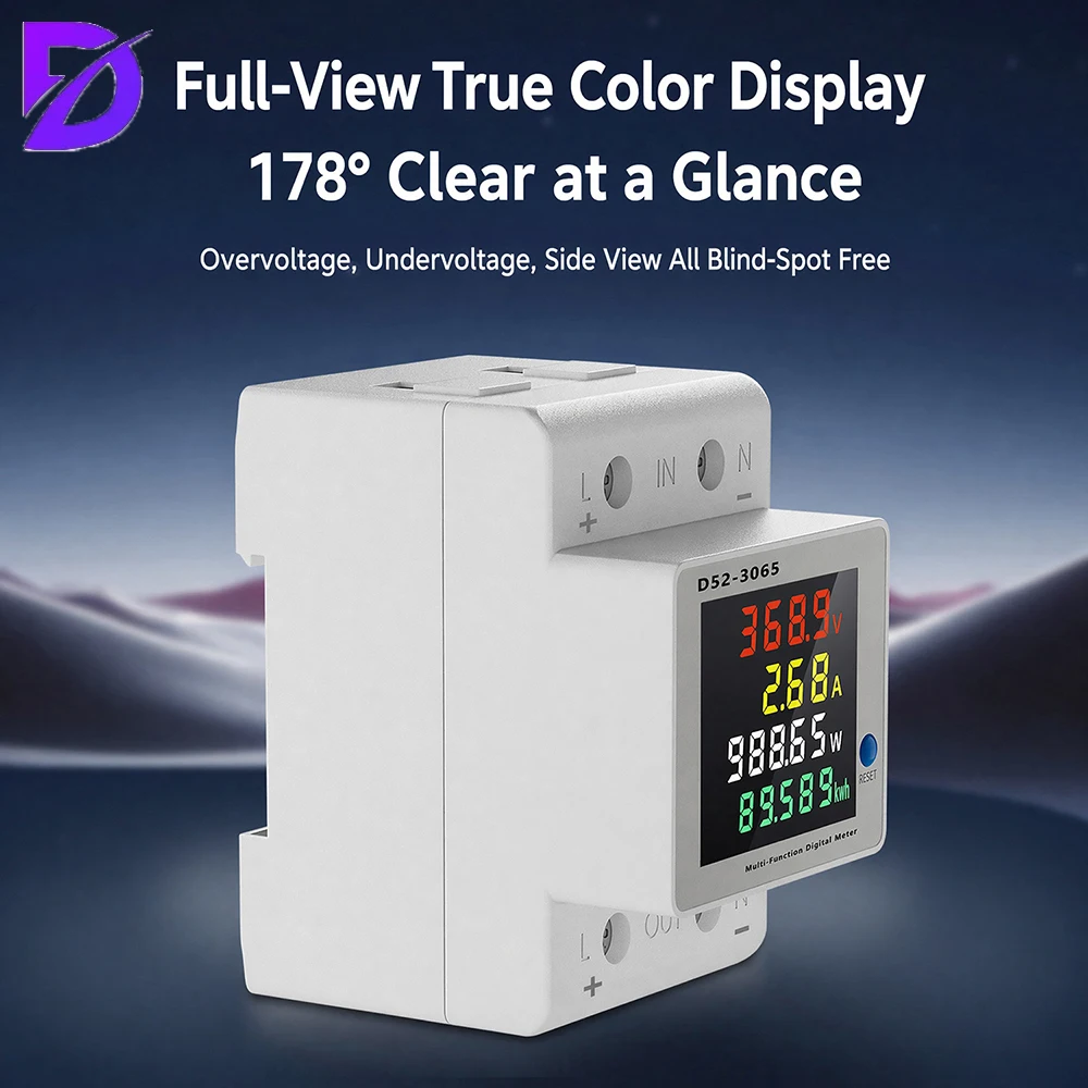 DC 14–600V 63A DIN-rail Mounted Multifunctional Single-Phase 4-in-1 DC Energy Meter with LCD Display for Voltage Current Power