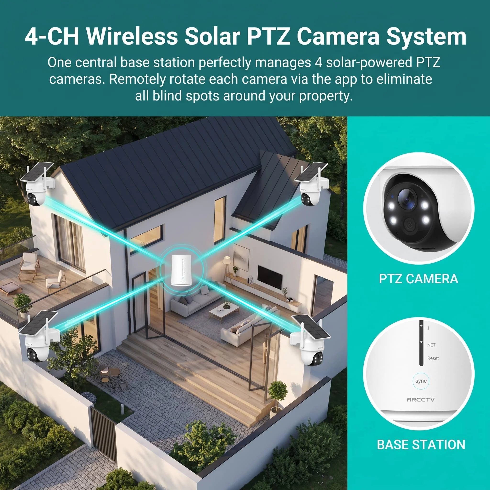 ARCCTV 2K Wifi Solar Kamera Kit Outdoor Wireless Sicherheit Überwachung Kamera Set Menschliches Erkennen Zwei-wege Audio Farbe nachtsicht – Detail 2