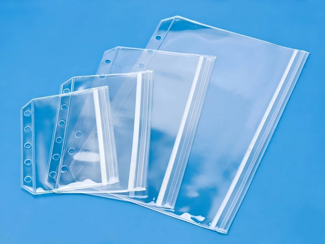 جديد 12 قطعة A5/A6/A7 جيوب الموثق واضح بولي كلوريد الفينيل 6 حفرة جيب مزدوج شقة ختم سستة مع الحقائب الجانبية المفتوحة ل 6 حلقة الموثق #4