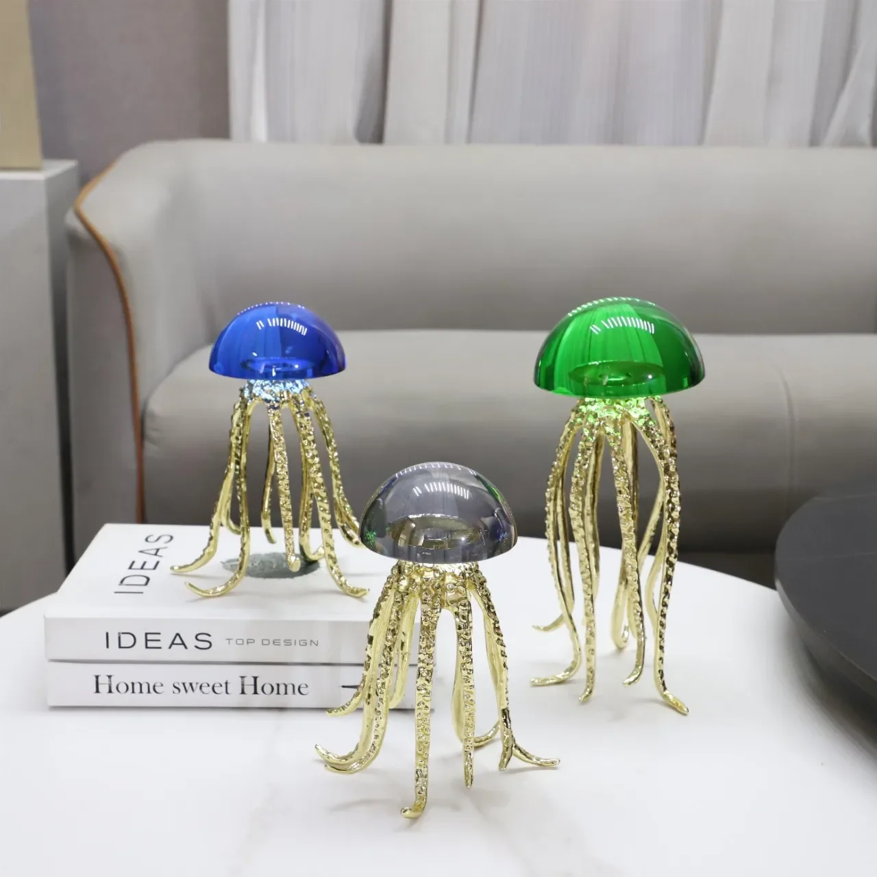 Modern Minimalist Crystal Jellyfish Ornaments Metal Ocean Art Living Room Bedroom Hotel Home Accessories Table Decoration