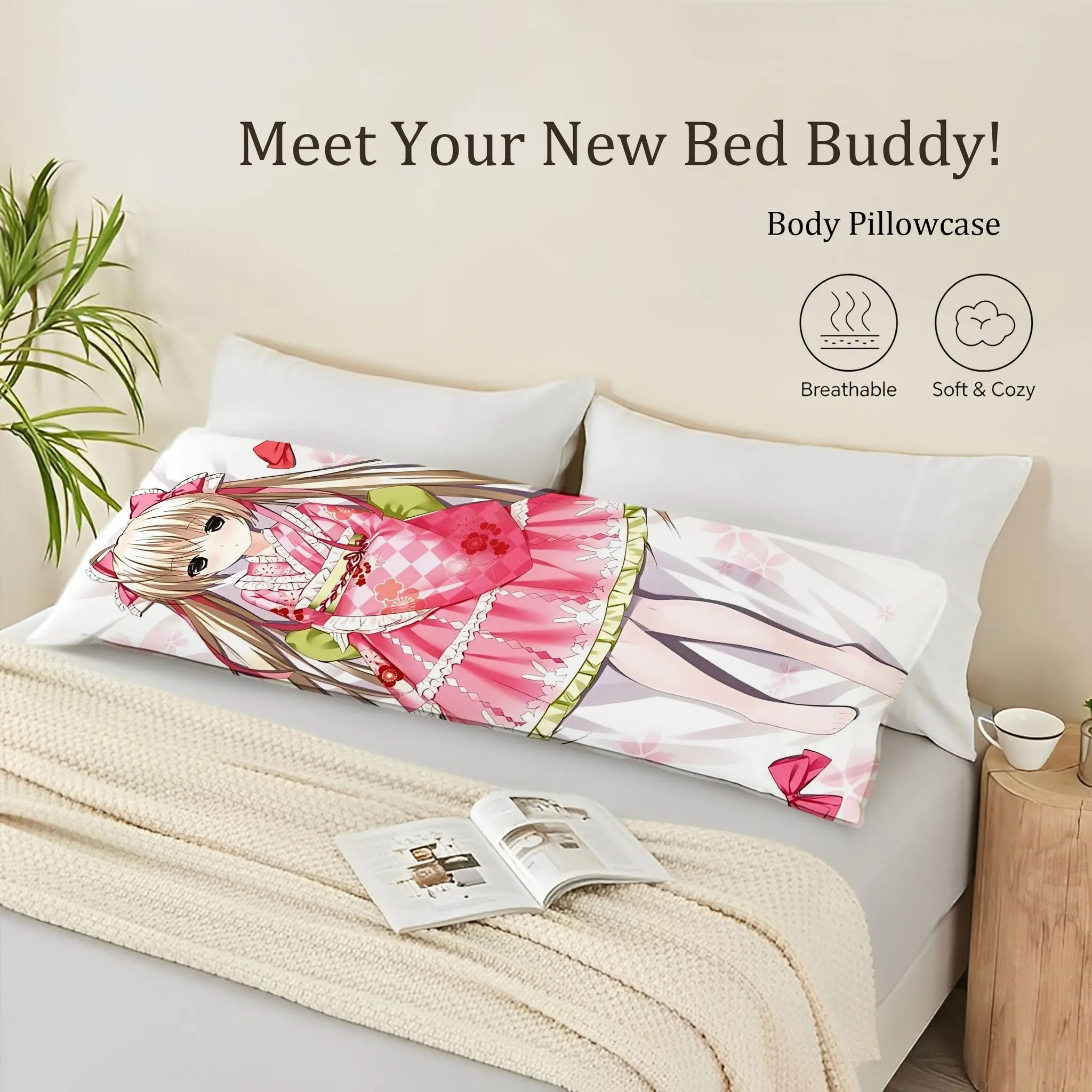 Anime Proportional Body Pillowcase | Pink Sakura Girl, Soft and Breathable, Suitable for Side and Back Sleeping, Enhances Sleep