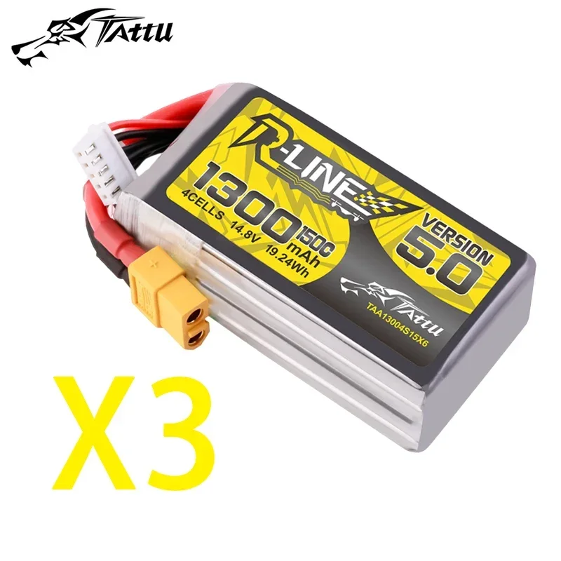 3PCS TATTU-R-LINE 5.0 14.8V 4S 1300mAh 150C LiPo Battery For RC Helicopter Quadcopter FPV Racing Drone Parts With XT60 Plug