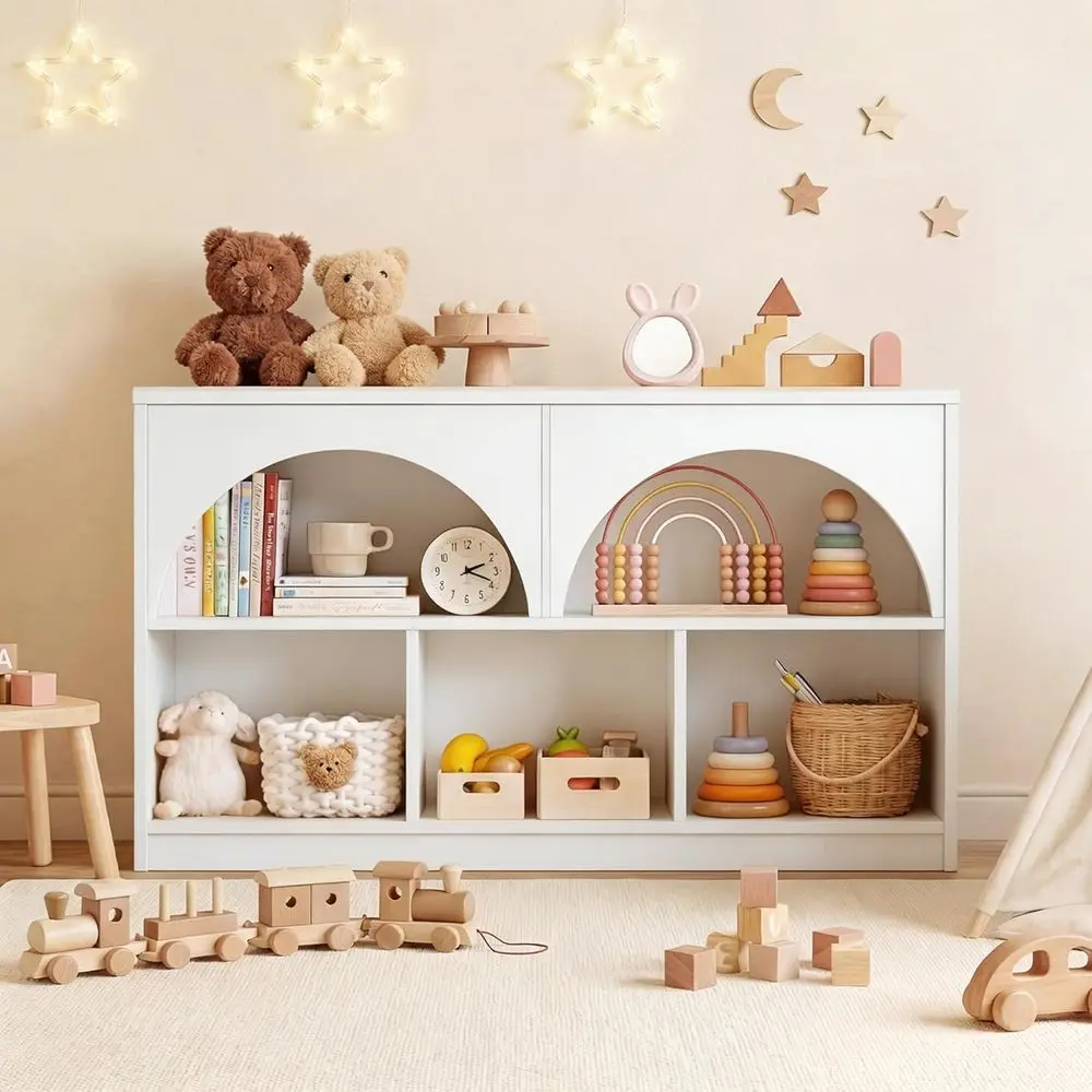 

5-Section Arched Wooden Bookcase for Kids' Rooms, Playrooms, and Nurseries - White