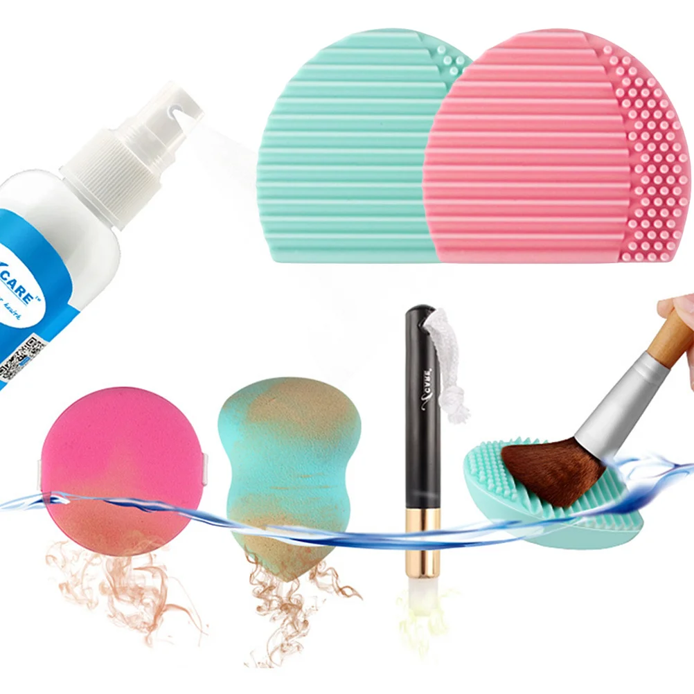 

2 pcs Silicone Cleaning Pad For Makeup Brushes Food Grade Dual Texture Washable Mat Scrubber Tool Portable Brush Cleaner